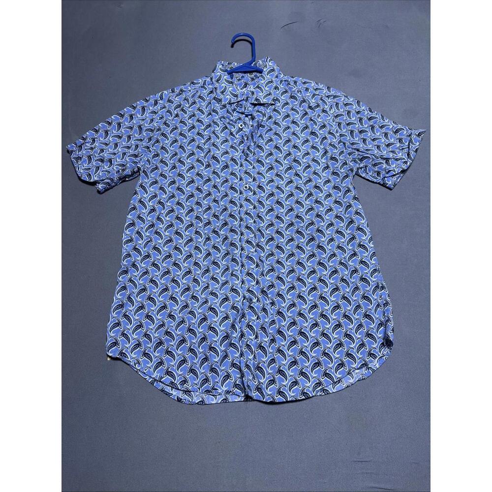 Robert Graham Shirt Mens Size Small Blue Geometric Short Sleeve Classic Fit